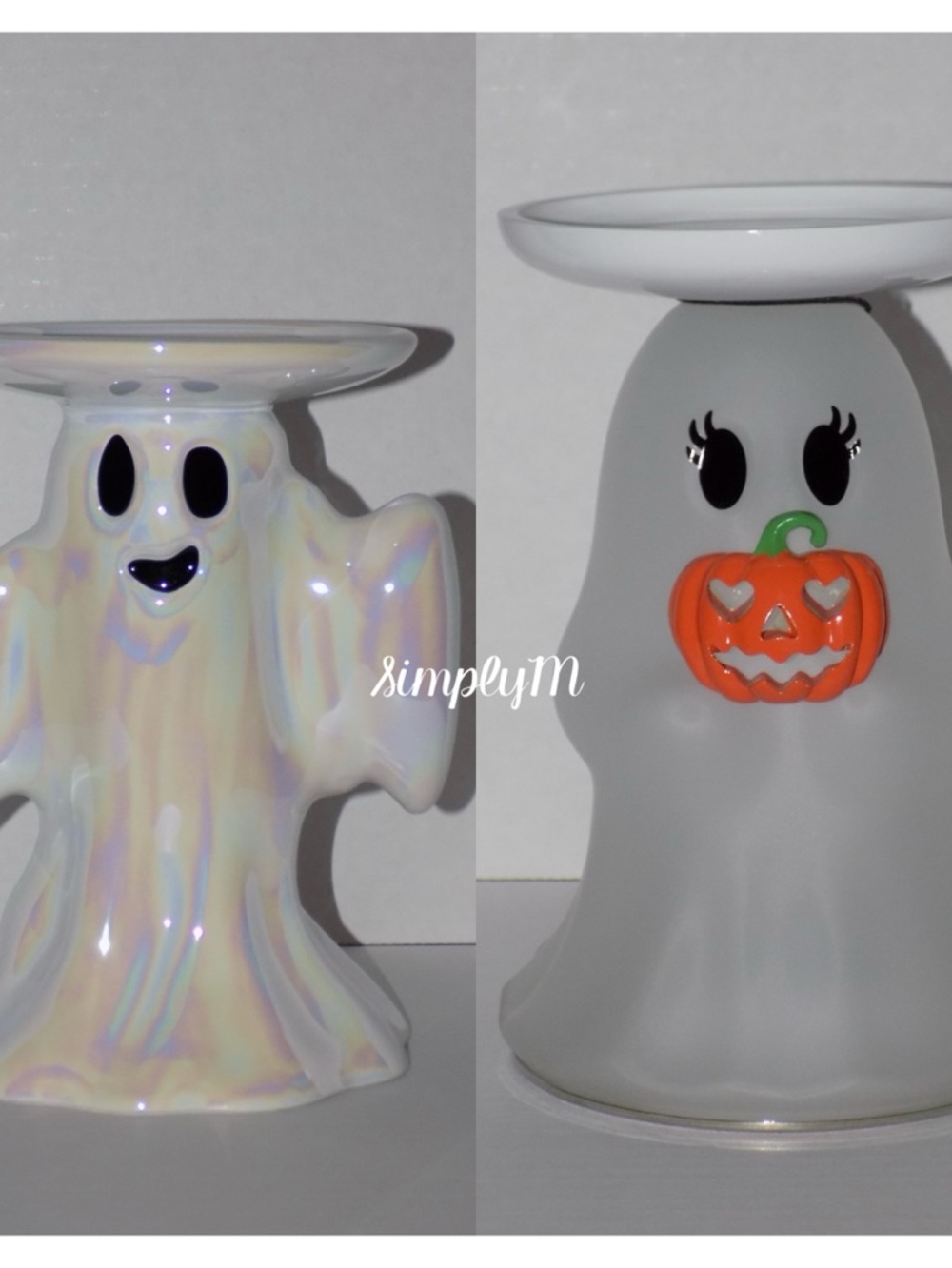 Bath & Body Works Halloween Light-Up & Iridescent Ghost Candle Holder Bundle
